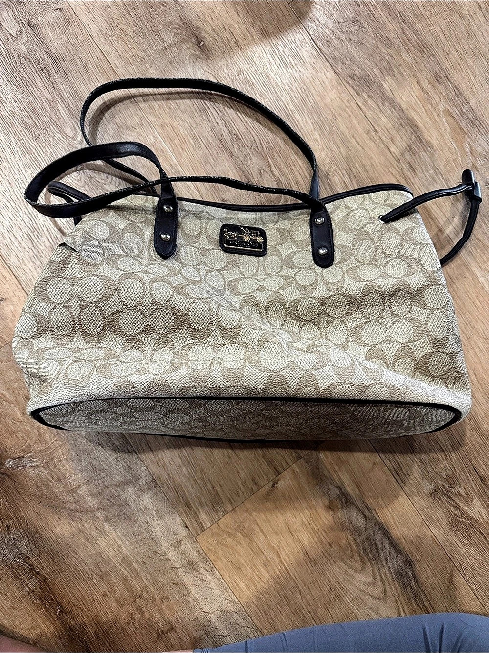 Coach Heritage Stripe Signature Tote Shoulder Bag in Brown